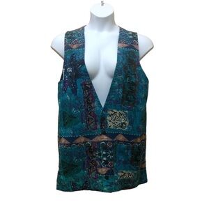 Vintage Chico’s Women’s Vest Size 1 Medium Teal Multi Artsy Rare 90’s Y2K EUC